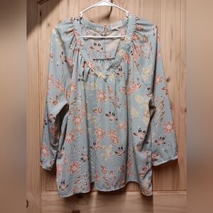 MELLODAY Blue Floral Blouse EUC